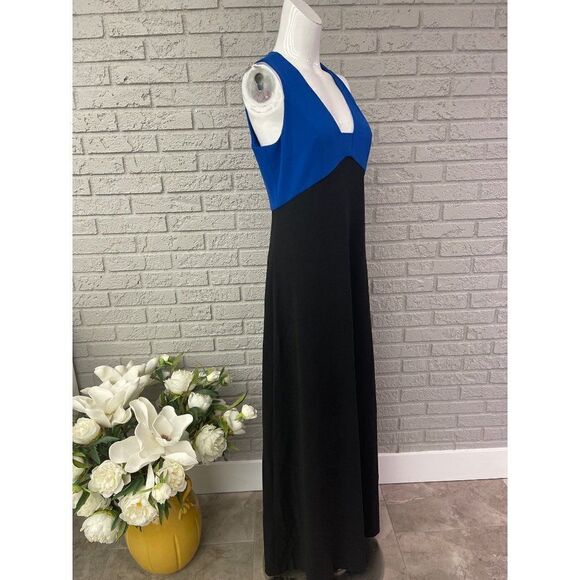 Karl Lagerfeld Black & Blue Color Block Crepe Gown Size 6 NWT - Picture 5 of 10